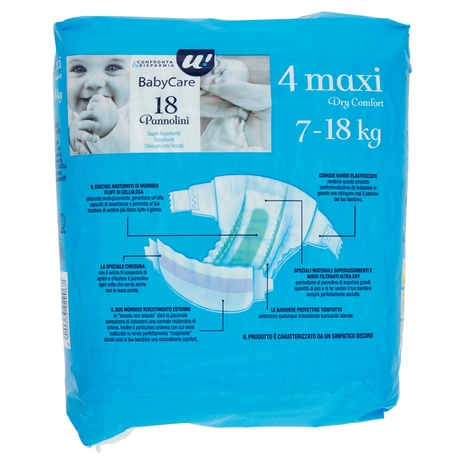 18 PANNOLINI BABY CARE MAXI DRY COMFORT 7-18 KG U! Confronta & Risparmia